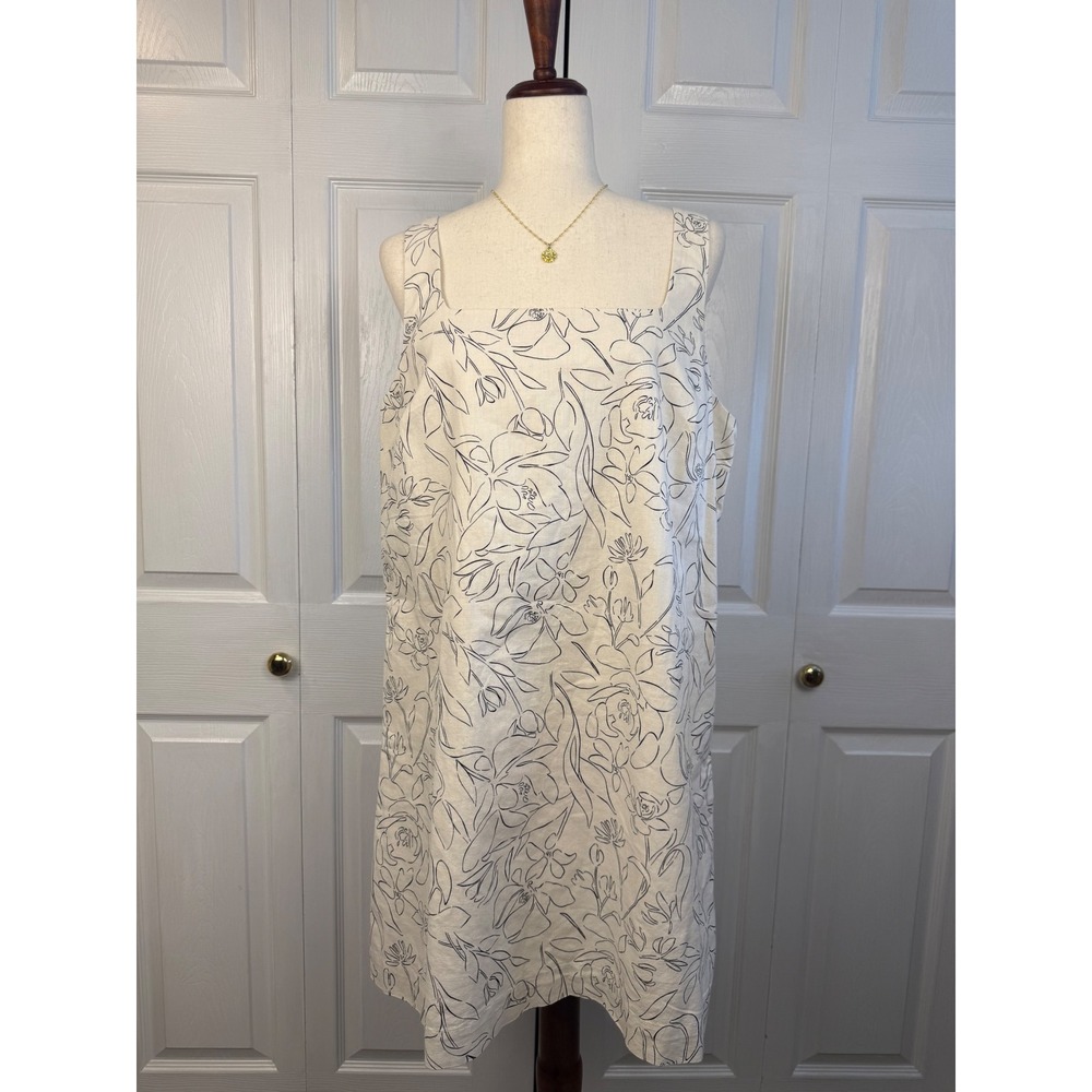 A New Day Floral Print Square Neck Mini Dress Size L NWT Cotton Linen - Picture 2 of 8